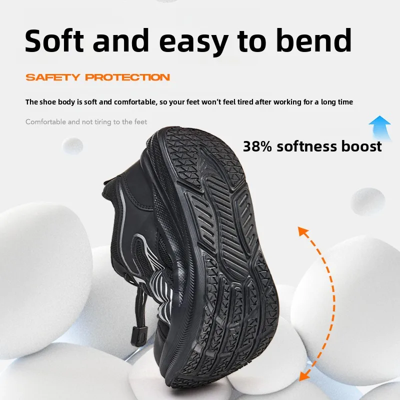 Zomerse veiligheidsschoenen met brede neus voor heren, anti-steek, lichtgewicht, zomerse werkschoenen voor heren, anti-crush veiligheidssneakers, stalen neus enkellaarzen - Image 6