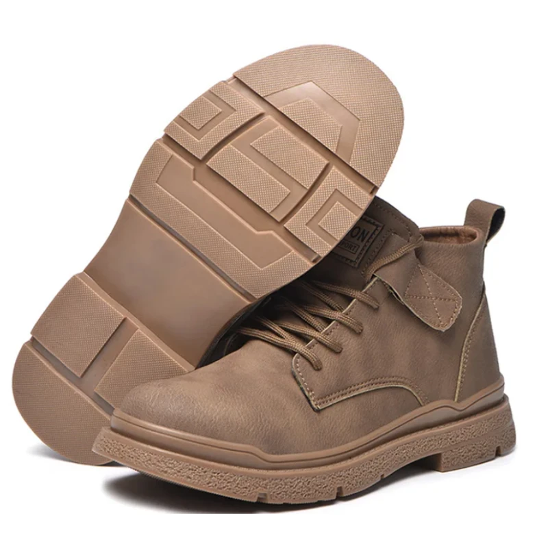 Veiligheidslaarzen met stalen neus, anti-lek waterdicht Leren veiligheidsschoenen voor werkman Werkschoenen met hoge enkel Beschermende werksneakers - Image 6