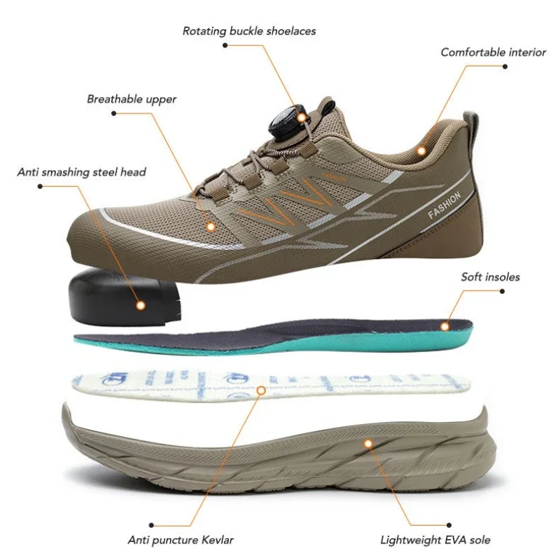 Industriële ultralichte veiligheidsschoenen Laarzen met stalen neus Schoenen met draaiknop Beschermende werksneakers Anti-steekconstructieschoenen - Image 3