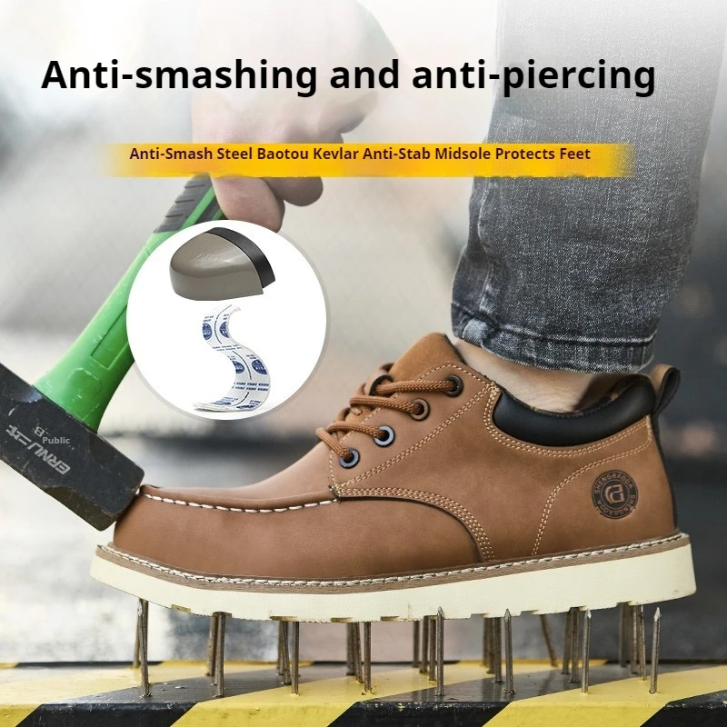 Sneakers met stalen neus voor heren, werkschoenen van microvezelleer, waterdichte veiligheidsschoenen, antislip werklaarzen voor industriële constructie - Image 3