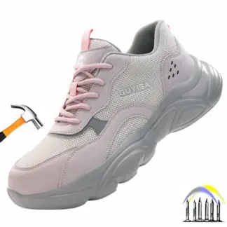 Stalen neus veiligheidsschoenen voor dames, lichtgewicht, ademend, modieuze werkschoenen, beschermende werksneakers, industriële comfortabele veiligheidsschoenen