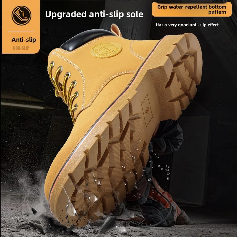 Hoge werklaarzen voor heren Anti-smash Anti-lek werkschoenen met stalen neus lederen veiligheidsschoenen heren voor werk waterdichte schoen - Image 6