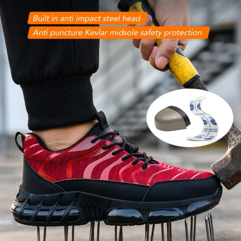 Schoenen met stalen neus voor heren Onverwoestbare werkschoenen Lichtgewicht sneakers met stalen neus Dames Punctiebestendig Antislip Veiligheidszapatos - Image 3