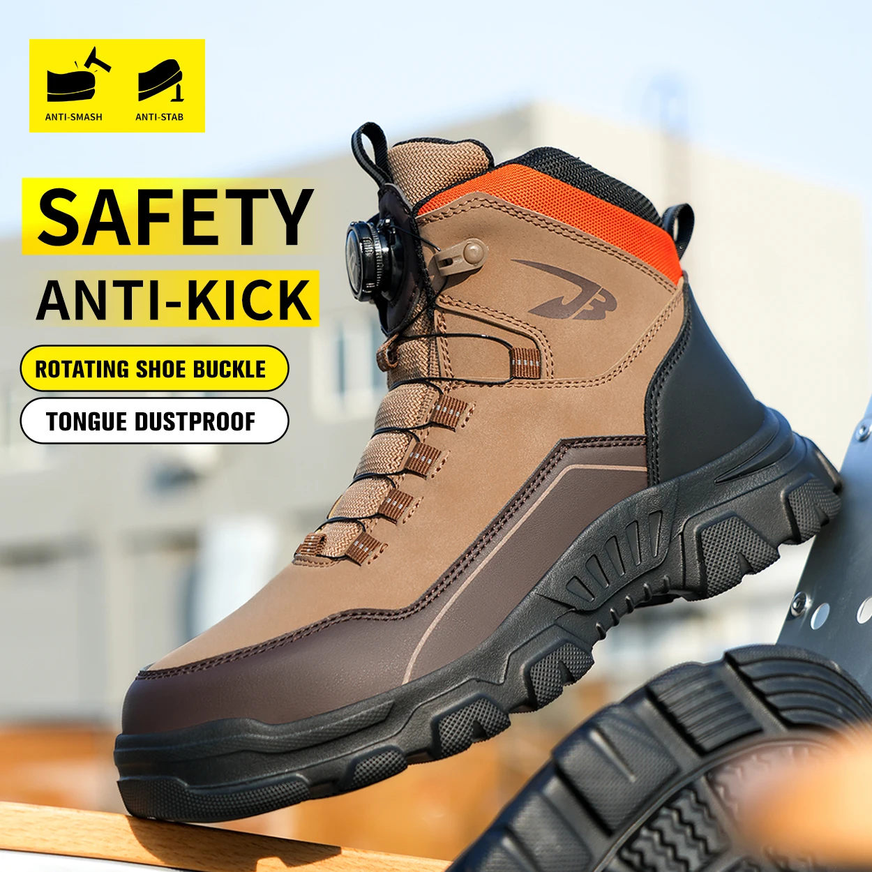 sneakers met stalen neus waterdichte werkschoenen man lekbestendige bouwplaats veiligheidsschoenen roterende knop veldwerklaarzen - Image 4