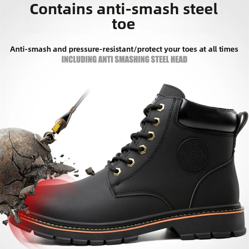 Hoge werklaarzen voor heren Anti-smash Anti-lek werkschoenen met stalen neus lederen veiligheidsschoenen heren voor werk waterdichte schoen - Image 2