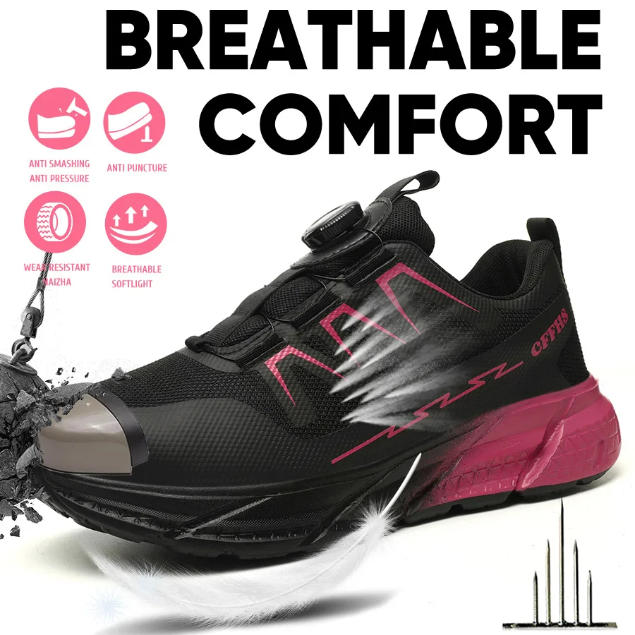 lichte veiligheidsschoenen voor dames werkschoenen met stalen neus en lage rotatie drukknop anti-lek veiligheidssneakers industriële schoenen - Image 2