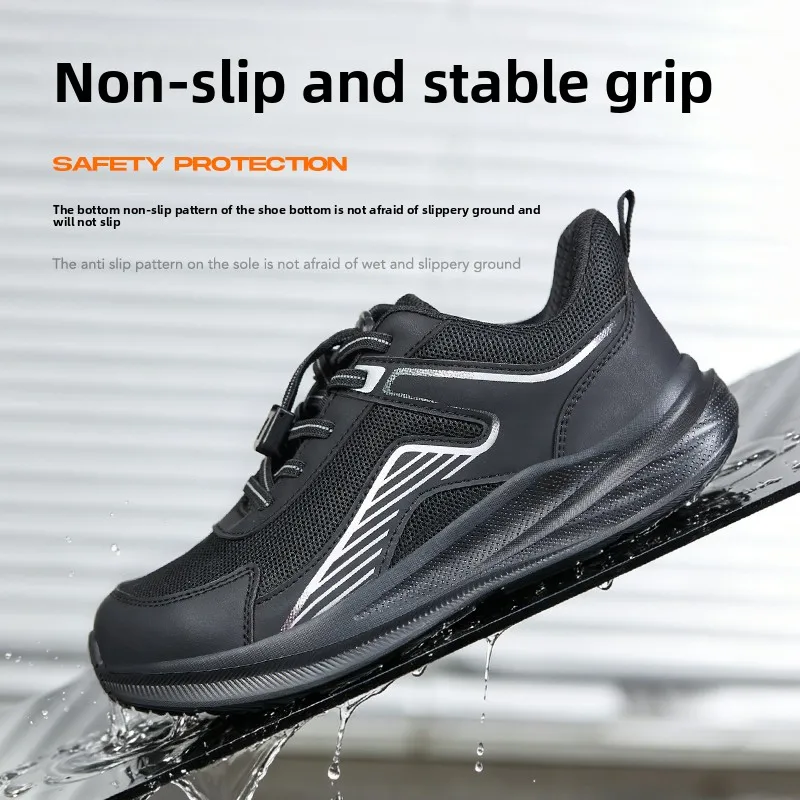 Zomerse veiligheidsschoenen met brede neus voor heren, anti-steek, lichtgewicht, zomerse werkschoenen voor heren, anti-crush veiligheidssneakers, stalen neus enkellaarzen - Image 5