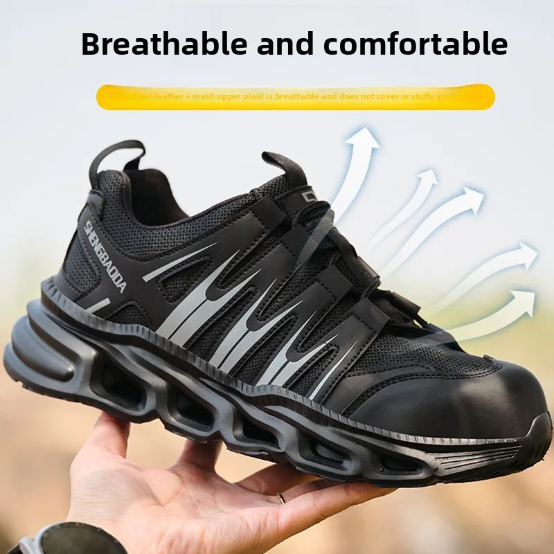 ultralichte zwarte veiligheidsschoenen voor heren, laarzen met stalen neus, comfortabele werkschoenen voor dames, antislip beschermende werksneakers - Image 4