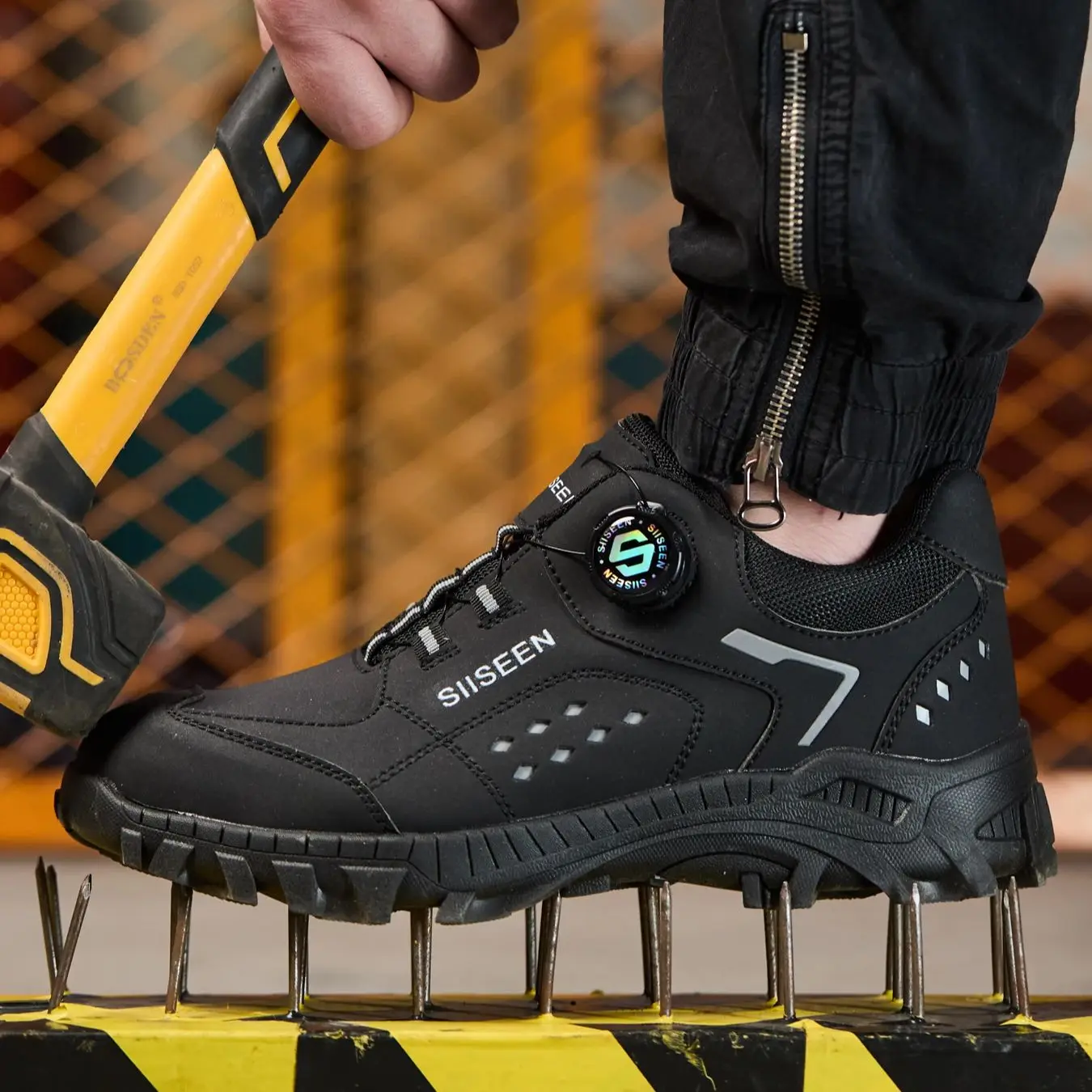 Draaibare knop veiligheidsschoenen stalen neus zwarte antislip werkschoenen anti-perforatie beschermende werklaarzen industriële schoenen - Image 3