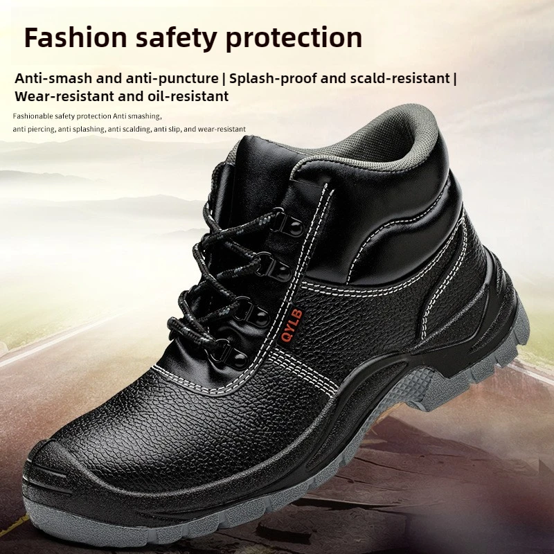 werklaarzen met stalen neus voor heren anti smash anti-lek zwarte leren schoenen man industriële constructie veiligheid waterdichte schoenen - Image 2