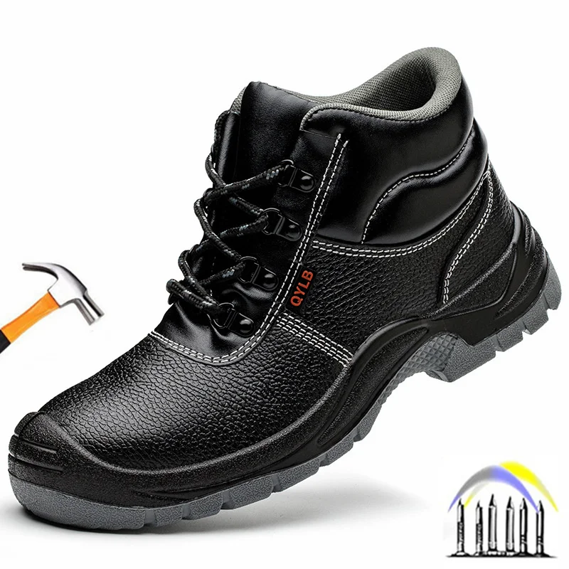 werklaarzen met stalen neus voor heren anti smash anti-lek zwarte leren schoenen man industriële constructie veiligheid waterdichte schoenen