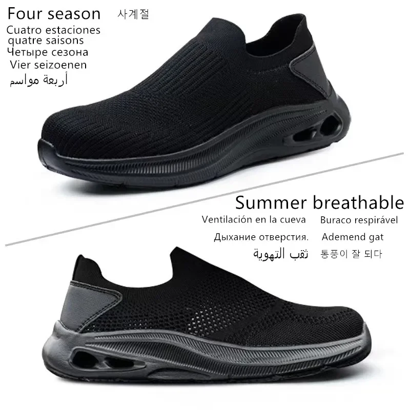 schoenen met stalen neus voor heren dames instapwerklaarzen comfortabele ademende werkschoenen zwarte antislip lichtgewicht veiligheidsschoenen - Image 2