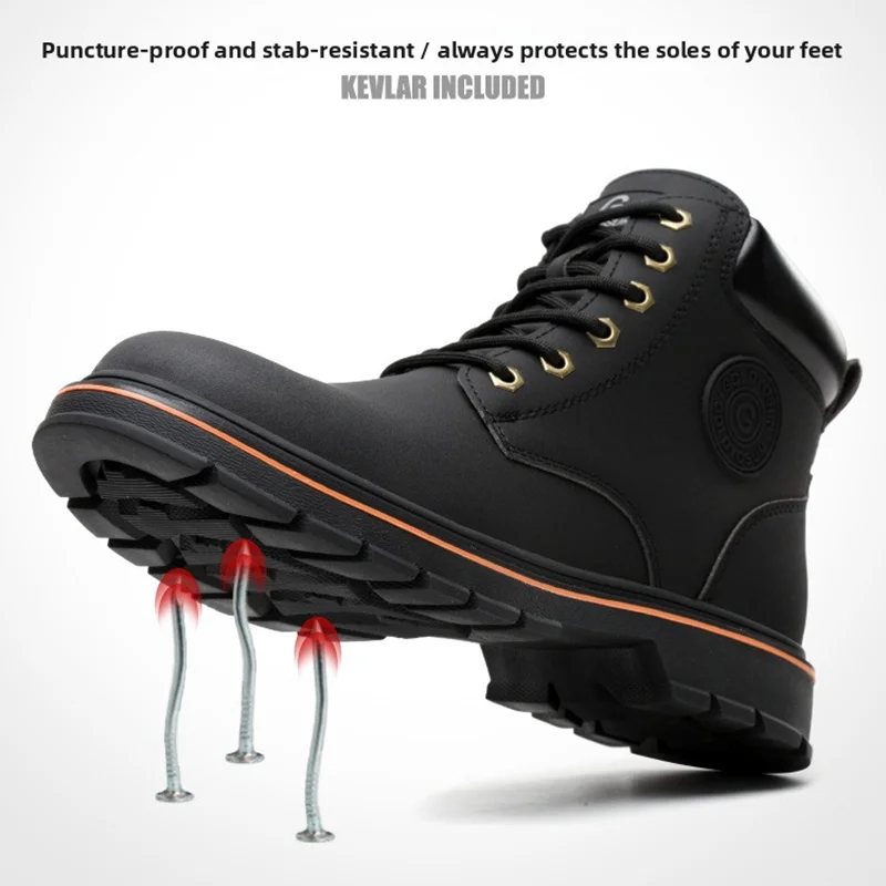 Hoge werklaarzen voor heren Anti-smash Anti-lek werkschoenen met stalen neus lederen veiligheidsschoenen heren voor werk waterdichte schoen - Image 3