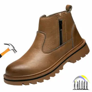 Laarzen met stalen neus, waterdichte lederen werkschoenen met ritssluiting aan de zijkant, antislip sneakers, heren anti-smash anti-lek veiligheidsschoenen