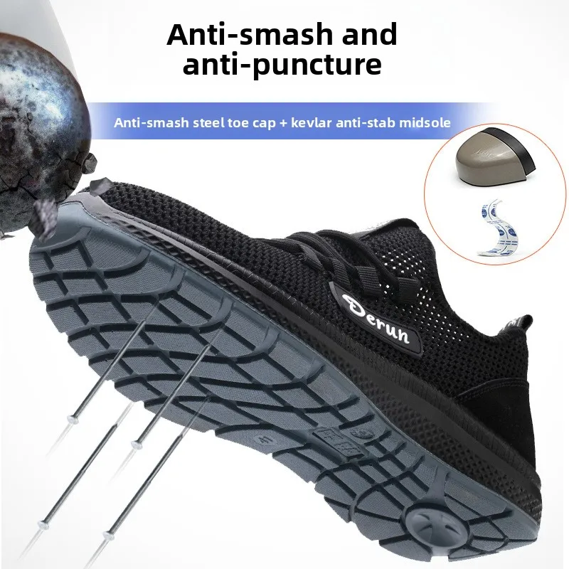 Zomerse veiligheidsschoenen, industriële zwarte werkschoenen met stalen neus, lekbestendig, lichtgewicht constructie, veiligheidsneus sneakers - Image 2