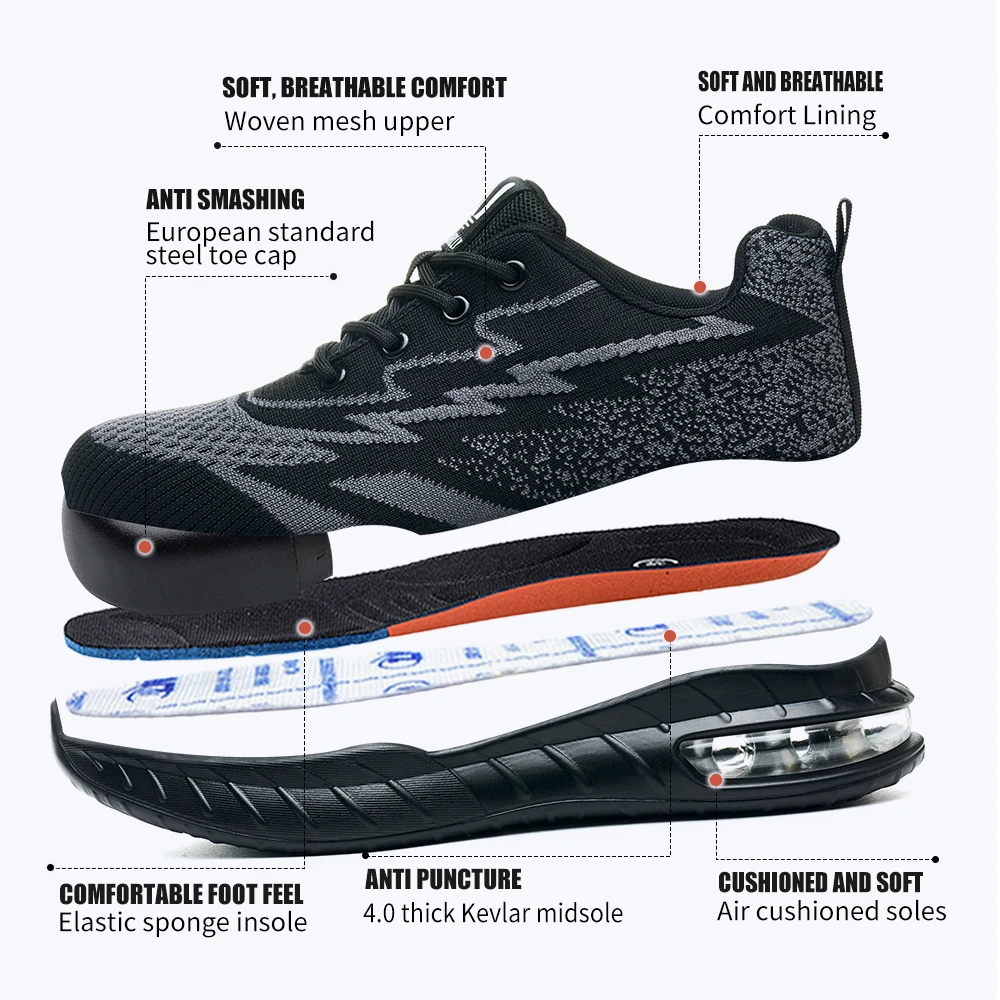 lichtgewicht veiligheidsschoenen voor dames, comfortabele veiligheidslaarzen voor heren, goedkope werksneakers met stalen neus voor dames, dameswerkschoenen - Image 3