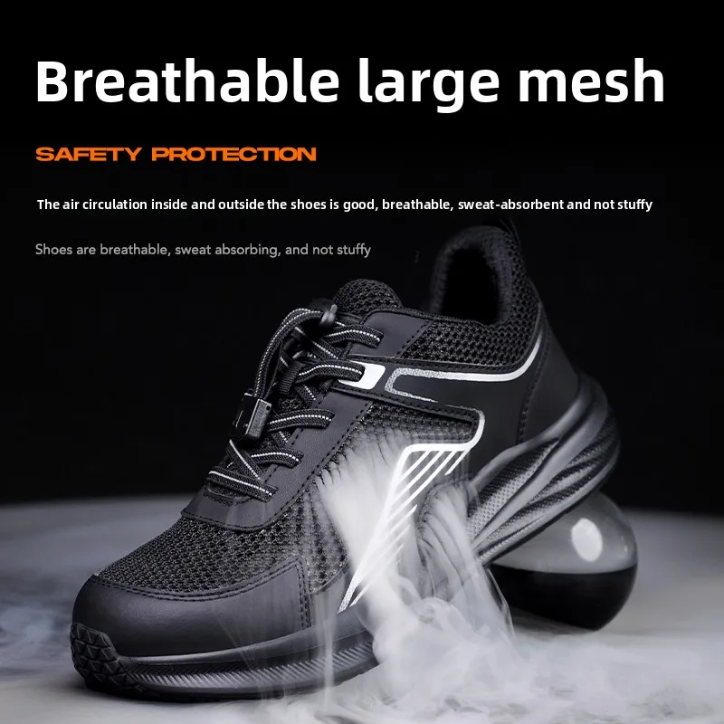 Zomerse veiligheidsschoenen met brede neus voor heren, anti-steek, lichtgewicht, zomerse werkschoenen voor heren, anti-crush veiligheidssneakers, stalen neus enkellaarzen - Image 4