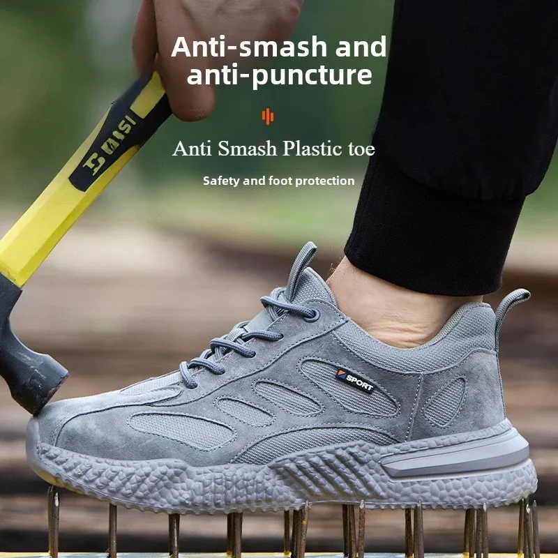Lichte, comfortabele veiligheidsschoenen met kunststof neusbescherming voor heren, beschermende werksneakers, antislip werkschoenen - Image 2