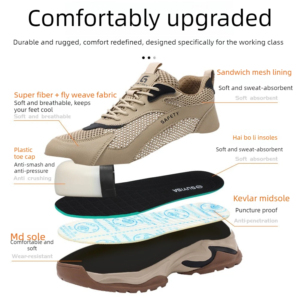 Zomerse ademende werkschoenen, ultralichte veiligheidsschoenen met kunststof neus, werklaarzen voor heren, sneakers voor werkzaamheden met bescherming - Image 3