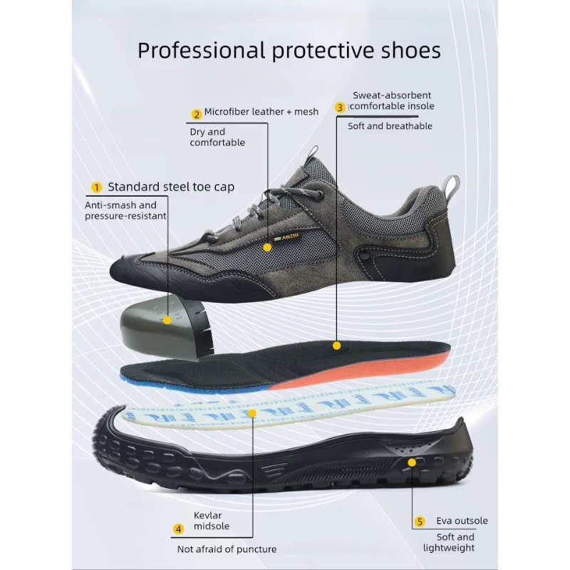 Lichtgewicht veiligheidsschoenen voor heren, anti-smash en anti-steek werkschoenen met stalen neus, industriële veiligheidsschoenen voor de bouw en bescherming van de arbeid. - Image 2