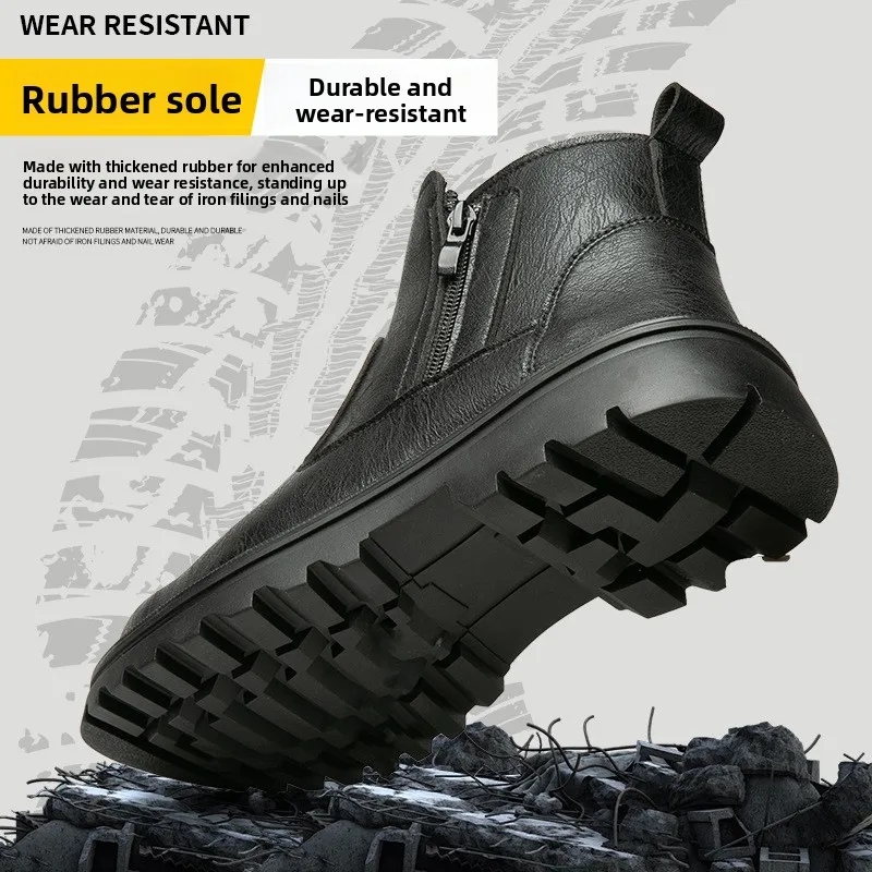 Laarzen met stalen neus, waterdichte lederen werkschoenen met ritssluiting aan de zijkant, antislip sneakers, heren anti-smash anti-lek veiligheidsschoenen - Image 2
