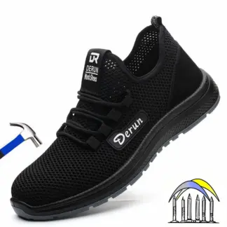 Zomerse veiligheidsschoenen, industriële zwarte werkschoenen met stalen neus, lekbestendig, lichtgewicht constructie, veiligheidsneus sneakers