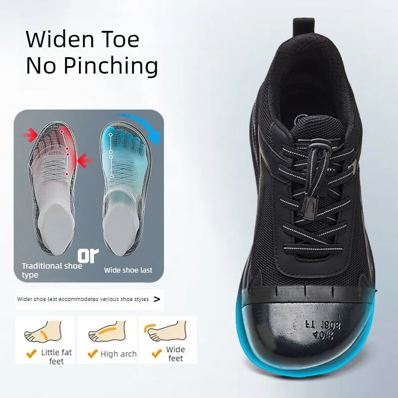 Zomerse veiligheidsschoenen met brede neus voor heren, anti-steek, lichtgewicht, zomerse werkschoenen voor heren, anti-crush veiligheidssneakers, stalen neus enkellaarzen - Image 2