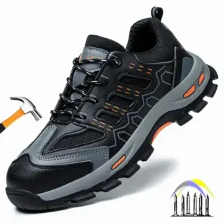 Anti-lek zwarte werkschoenen, ademende veiligheidsschoenen voor heren, werksneakers met kunststof neus, antislip beschermende werklaarzen