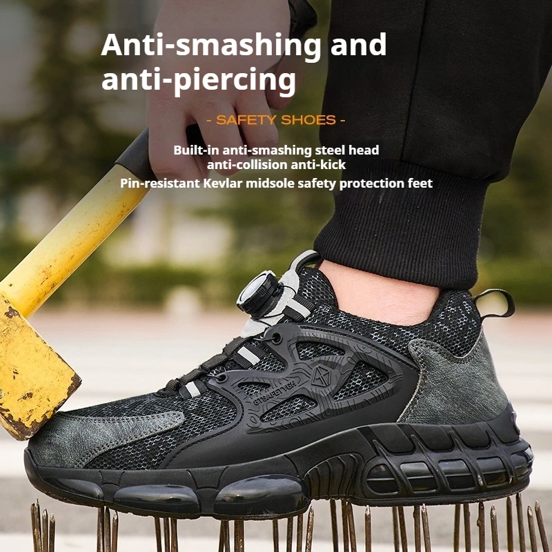 Schoenen met stalen neus voor heren veiligheidsschoenen op de bouwplaats met draaiknop Lekbestendige schoenen Anti-lek veiligheidssneakers - Image 5