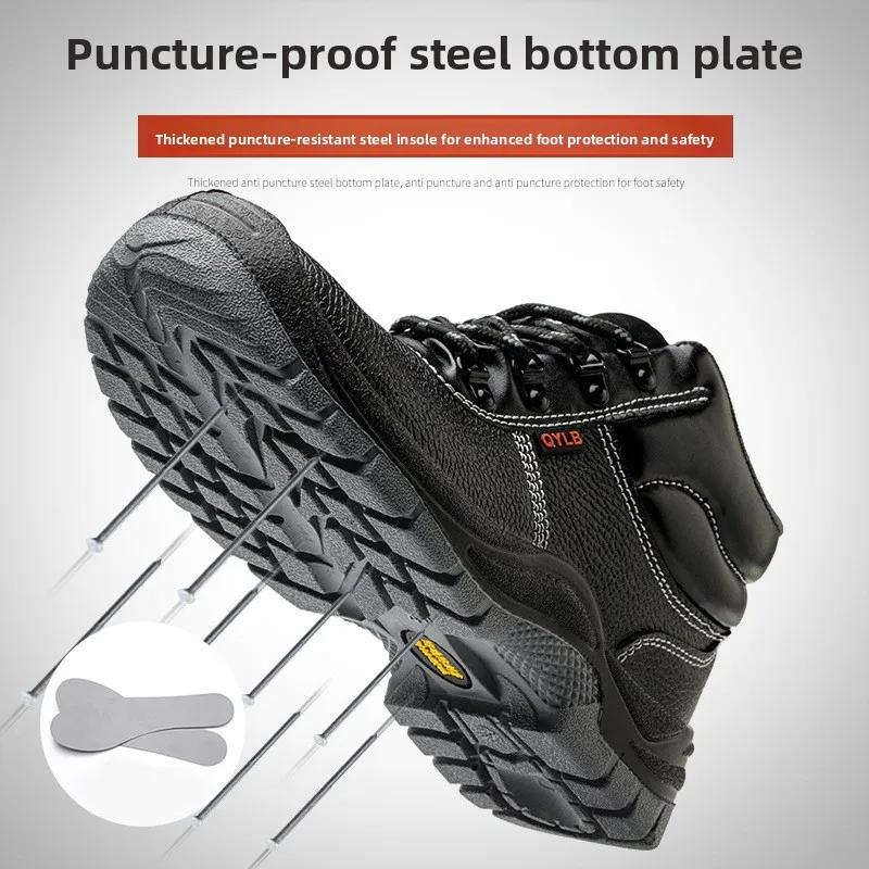 werklaarzen met stalen neus voor heren anti smash anti-lek zwarte leren schoenen man industriële constructie veiligheid waterdichte schoenen - Image 5