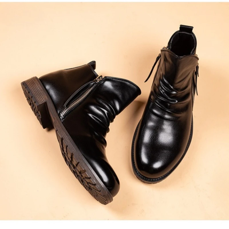 Cowboylaarzen voor heren Vierkante neus Zacht PU-leer Enkel Westernlaarzen Retro Slip On Chelsea Boot Casual comfortabele kledingschoenen - Image 5