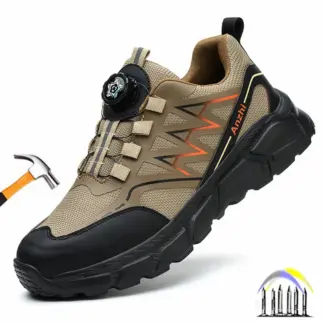 Werkschoenen met stalen neus voor heren, anti-smash beschermende schoenen, lichtgewicht veiligheidsschoenen met rotatie-drukknop, anti-leklaarzen