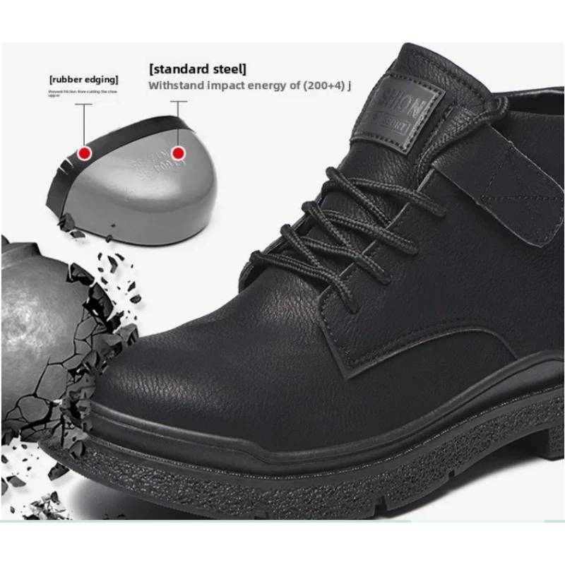 Veiligheidslaarzen met stalen neus, anti-lek waterdicht Leren veiligheidsschoenen voor werkman Werkschoenen met hoge enkel Beschermende werksneakers - Image 3