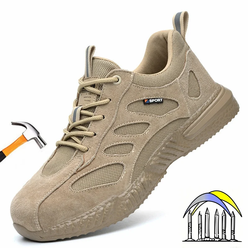 Lichte, comfortabele veiligheidsschoenen met kunststof neusbescherming voor heren, beschermende werksneakers, antislip werkschoenen