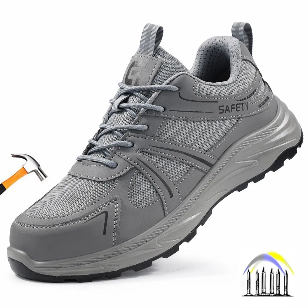 Schoenen met stalen neus voor heren Antislip Onverwoestbare veiligheidstennisschoenen Lichtgewicht ademende constructie Sneakers anti-lek