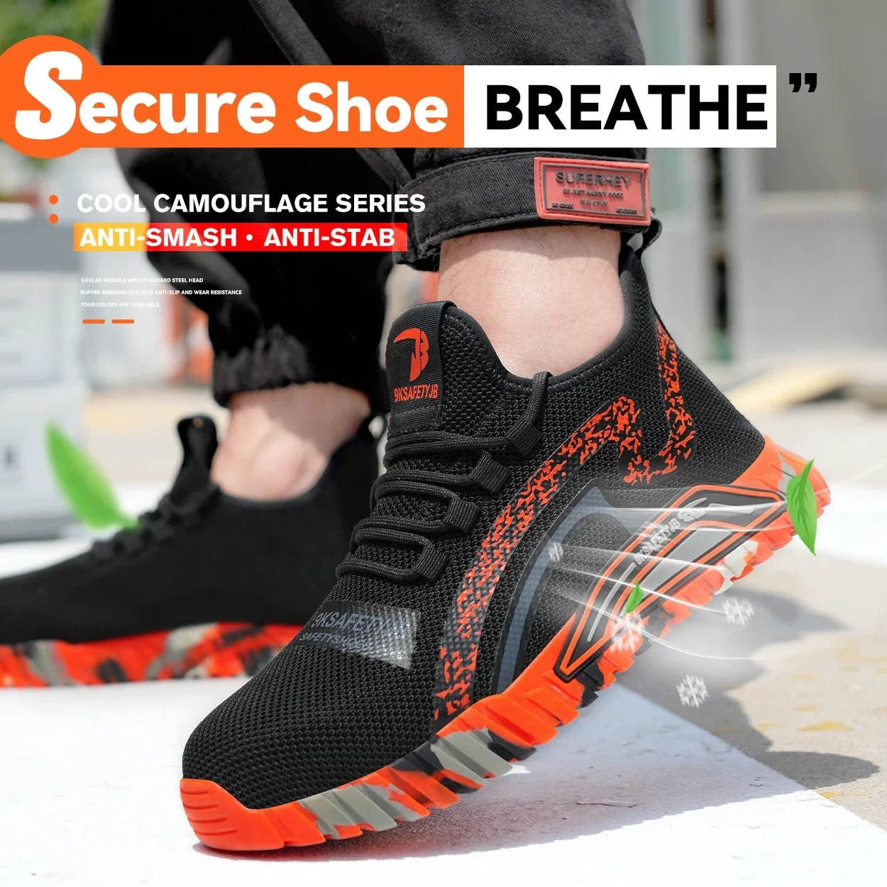 zomerveiligheidsschoenen voor heren dames ademende werkschoenen met bescherming mesh veiligheidssneakers anti-lek werklaarzen met stalen neus - Image 2