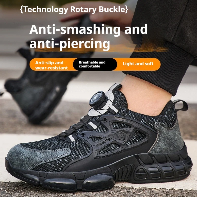 Schoenen met stalen neus voor heren veiligheidsschoenen op de bouwplaats met draaiknop Lekbestendige schoenen Anti-lek veiligheidssneakers - Image 2