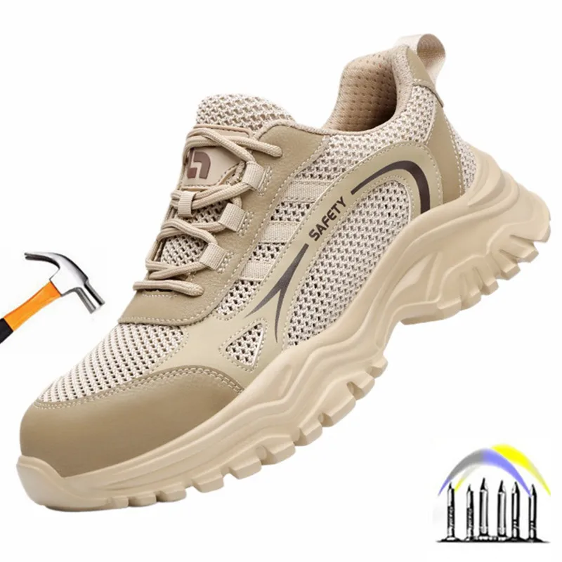 lichtgewicht zomerwerk schoenen van mesh, ademende veiligheidsschoenen, industriële tennisschoenen met stalen neus voor heren, beschermende teen sneakers