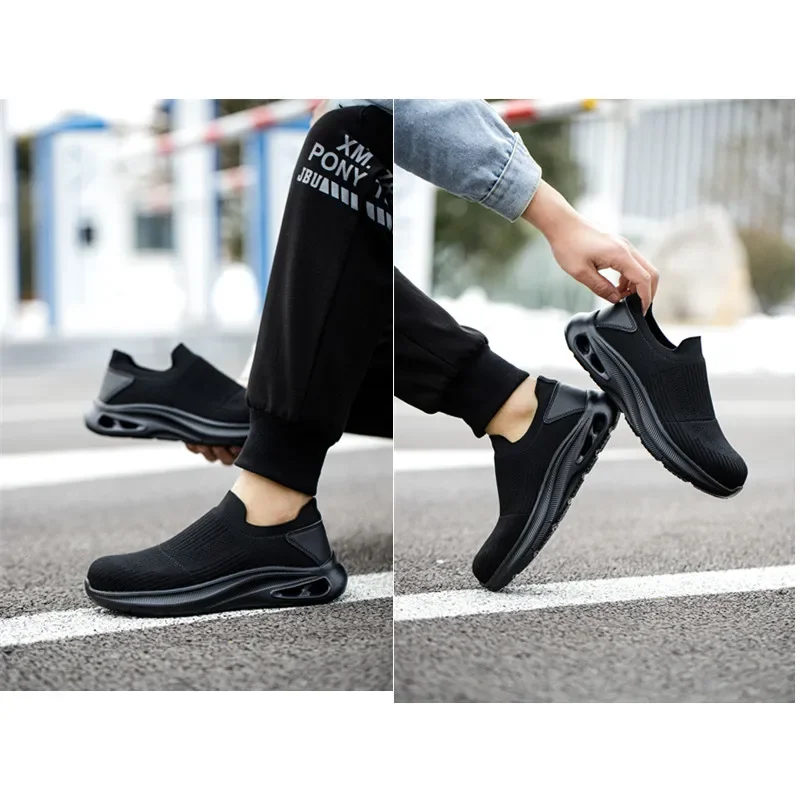 schoenen met stalen neus voor heren dames instapwerklaarzen comfortabele ademende werkschoenen zwarte antislip lichtgewicht veiligheidsschoenen - Image 4