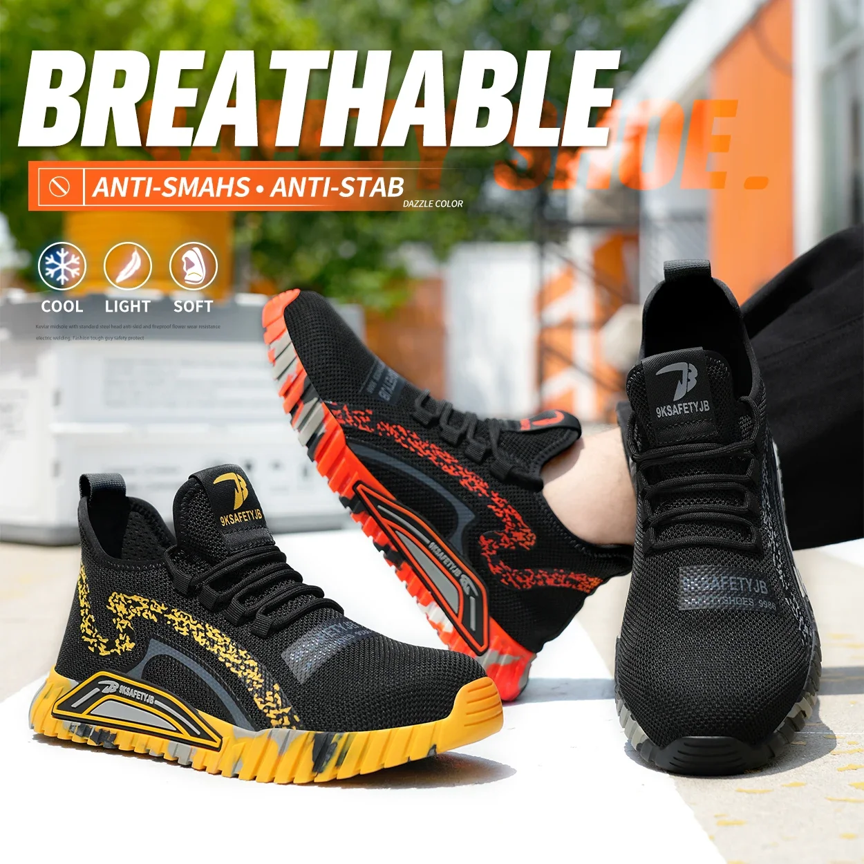 zomerveiligheidsschoenen voor heren dames ademende werkschoenen met bescherming mesh veiligheidssneakers anti-lek werklaarzen met stalen neus - Image 6