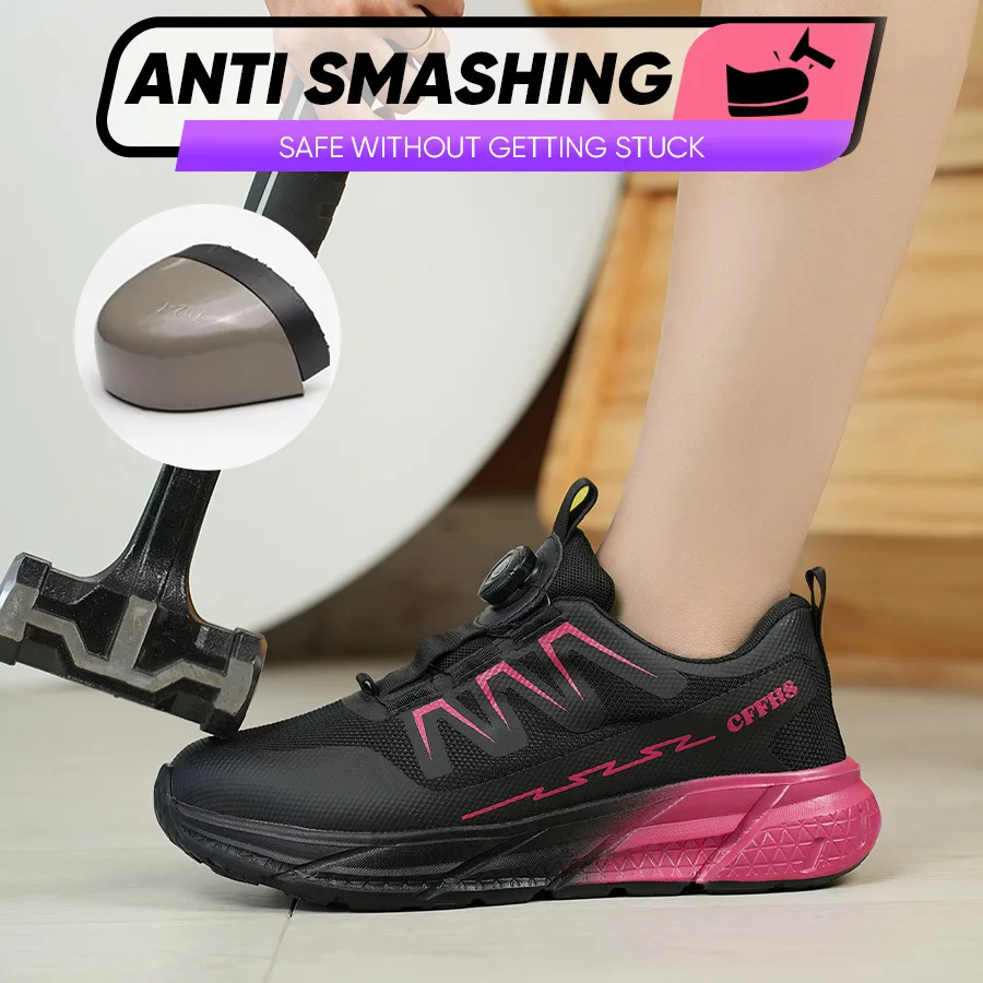 lichte veiligheidsschoenen voor dames werkschoenen met stalen neus en lage rotatie drukknop anti-lek veiligheidssneakers industriële schoenen - Image 4