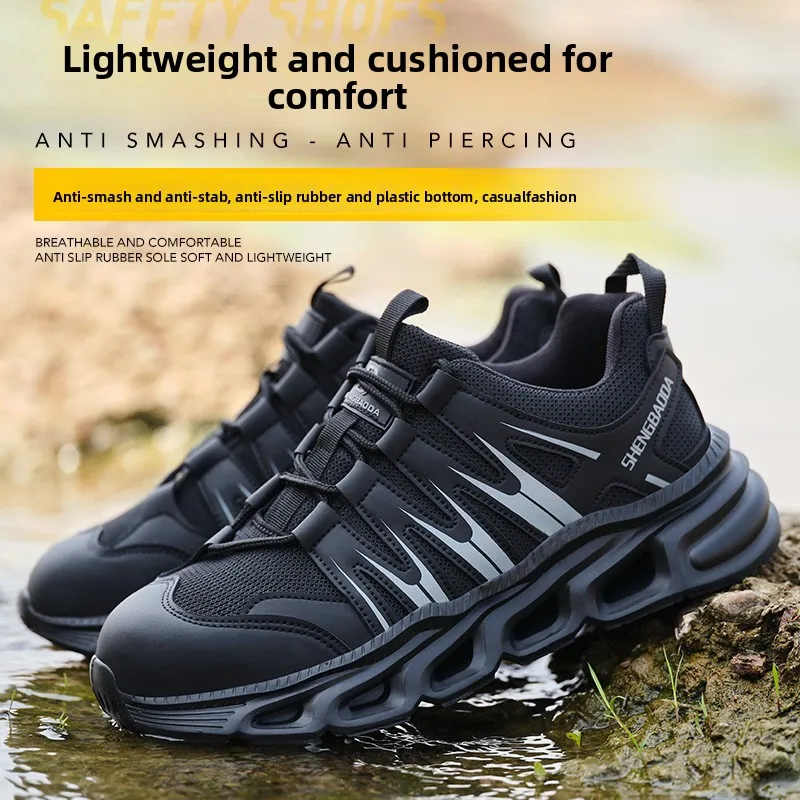 ultralichte zwarte veiligheidsschoenen voor heren, laarzen met stalen neus, comfortabele werkschoenen voor dames, antislip beschermende werksneakers - Image 3