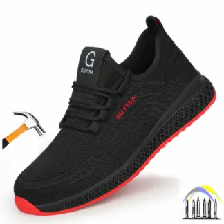 Zwarte werkschoenen met stalen neus, ultralichte veiligheidsschoenen, anti-perforatie industriële tennisschoenen voor heren, zwarte sneakers voor werk