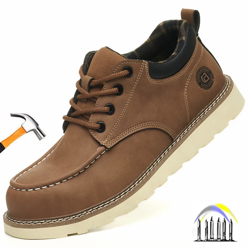 Sneakers met stalen neus voor heren, werkschoenen van microvezelleer, waterdichte veiligheidsschoenen, antislip werklaarzen voor industriële constructie