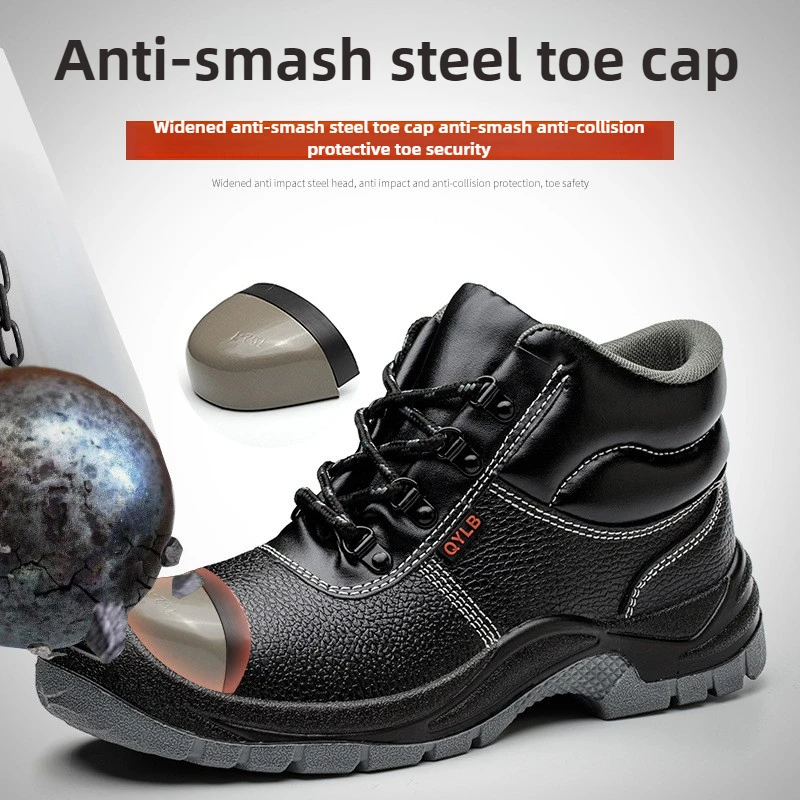 werklaarzen met stalen neus voor heren anti smash anti-lek zwarte leren schoenen man industriële constructie veiligheid waterdichte schoenen - Image 4