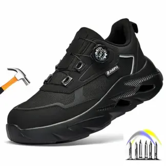veiligheidsschoenen met draaibare gesp voor heren, plastic neus, lichtgewicht werkschoenen voor dames, lekbestendige antislip werksneaker, zwarte laarzen