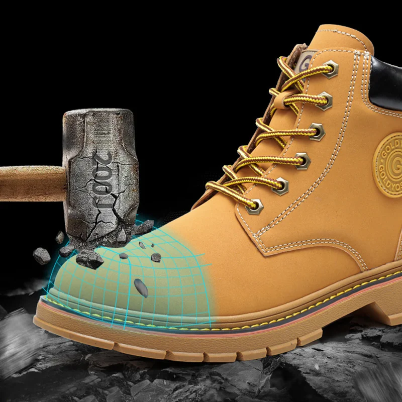 Hoge werklaarzen voor heren Anti-smash Anti-lek werkschoenen met stalen neus lederen veiligheidsschoenen heren voor werk waterdichte schoen - Image 4
