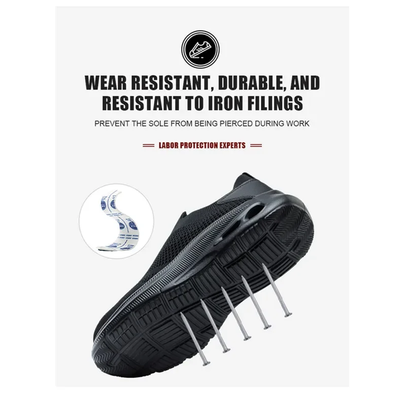 schoenen met stalen neus voor heren dames instapwerklaarzen comfortabele ademende werkschoenen zwarte antislip lichtgewicht veiligheidsschoenen - Image 5