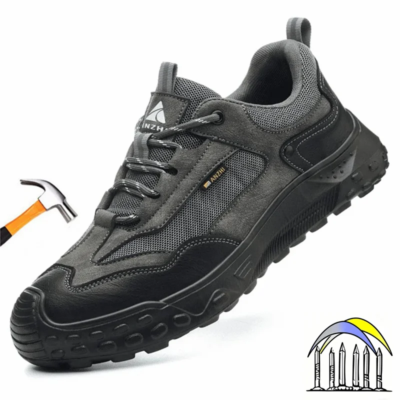 Lichtgewicht veiligheidsschoenen voor heren, anti-smash en anti-steek werkschoenen met stalen neus, industriële veiligheidsschoenen voor de bouw en bescherming van de arbeid.