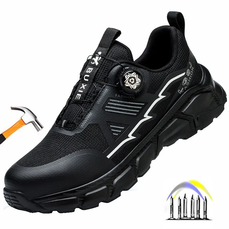 antivermoeidheidswerkschoenen met stalen neus, lichtgewicht, ademende veiligheidsschoenen met draaiknop, werklaarzen, arbeidsbeschermingsschoenen